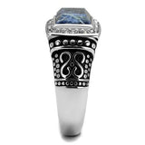 High polished (no plating) Stainless Steel Ring with Semi-Precious Sodalite in Capri Blue