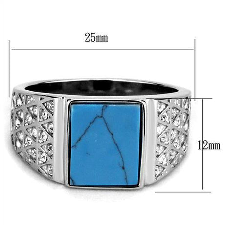 High polished (no plating) Stainless Steel Ring with Synthetic Turquoise in Sea Blue