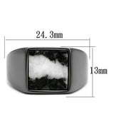 IP Light Black  (IP Gun) Stainless Steel Ring with Semi-Precious Zebra Jasper in Gray
