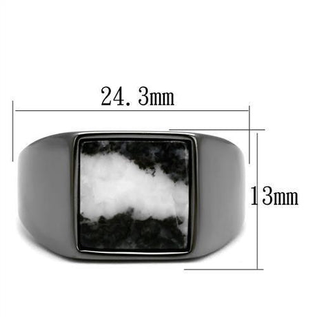 IP Light Black  (IP Gun) Stainless Steel Ring with Semi-Precious Zebra Jasper in Gray