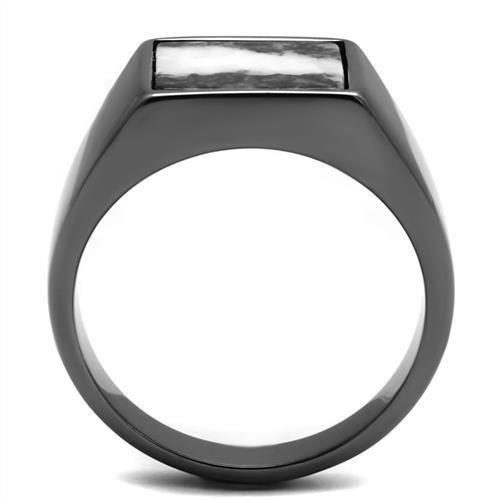 IP Light Black  (IP Gun) Stainless Steel Ring with Semi-Precious Zebra Jasper in Gray