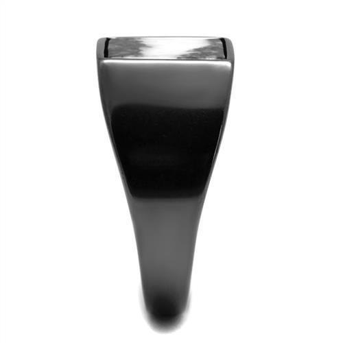 IP Light Black  (IP Gun) Stainless Steel Ring with Semi-Precious Zebra Jasper in Gray