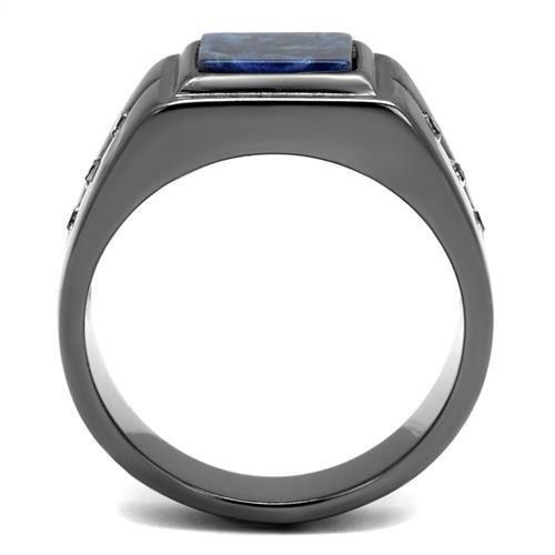 IP Light Black  (IP Gun) Stainless Steel Ring with Blue Sand  in Montana