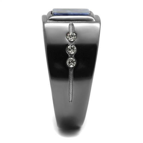 IP Light Black  (IP Gun) Stainless Steel Ring with Blue Sand  in Montana