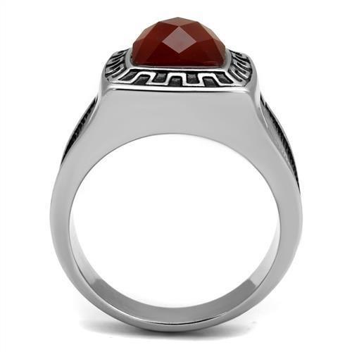 High polished (no plating) Stainless Steel Ring with Semi-Precious Agate in Siam