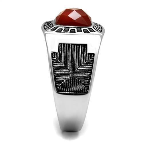 High polished (no plating) Stainless Steel Ring with Semi-Precious Agate in Siam