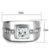 High polished (no plating) Stainless Steel Ring with AAA Grade CZ  in Clear