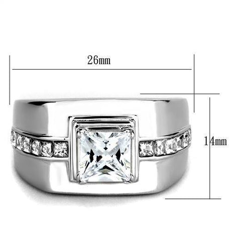High polished (no plating) Stainless Steel Ring with AAA Grade CZ  in Clear