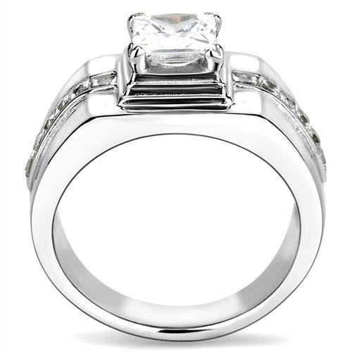 High polished (no plating) Stainless Steel Ring with AAA Grade CZ  in Clear