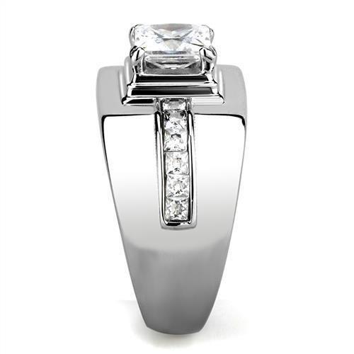High polished (no plating) Stainless Steel Ring with AAA Grade CZ  in Clear