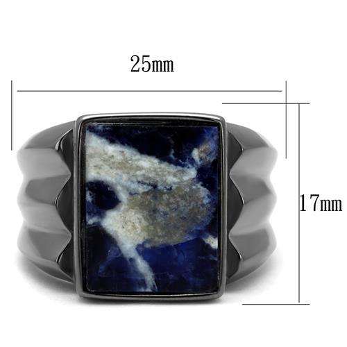 IP Light Black  (IP Gun) Stainless Steel Ring with Semi-Precious Sodalite in Capri Blue