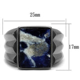 IP Light Black  (IP Gun) Stainless Steel Ring with Semi-Precious Sodalite in Capri Blue