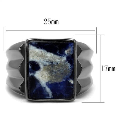 IP Light Black  (IP Gun) Stainless Steel Ring with Semi-Precious Sodalite in Capri Blue