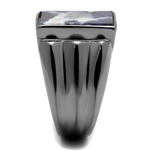 IP Light Black  (IP Gun) Stainless Steel Ring with Semi-Precious Sodalite in Capri Blue