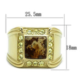 IP Gold(Ion Plating) Stainless Steel Ring with Semi-Precious Oligoclase in Smoked Quartz