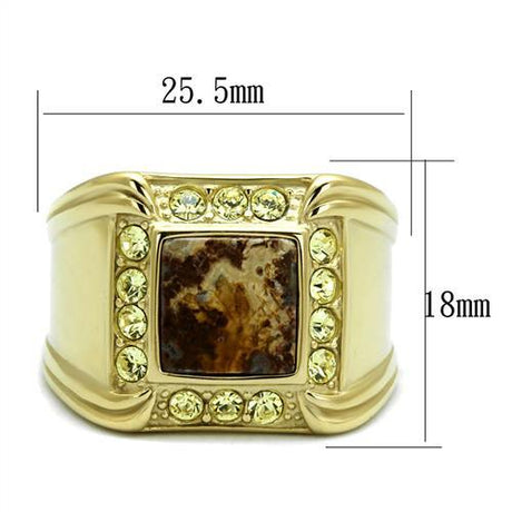 IP Gold(Ion Plating) Stainless Steel Ring with Semi-Precious Oligoclase in Smoked Quartz