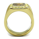 IP Gold(Ion Plating) Stainless Steel Ring with Semi-Precious Oligoclase in Smoked Quartz