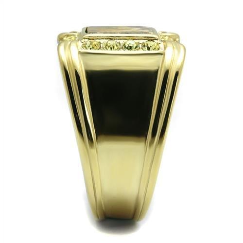 IP Gold(Ion Plating) Stainless Steel Ring with Semi-Precious Oligoclase in Smoked Quartz