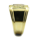 IP Gold(Ion Plating) Stainless Steel Ring with Semi-Precious Oligoclase in Smoked Quartz