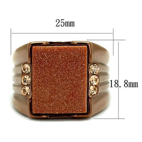 IP Coffee light Stainless Steel Ring with Semi-Precious Gold Sand Stone in Siam