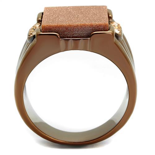 IP Coffee light Stainless Steel Ring with Semi-Precious Gold Sand Stone in Siam