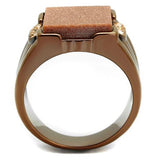 IP Coffee light Stainless Steel Ring with Semi-Precious Gold Sand Stone in Siam