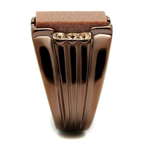 IP Coffee light Stainless Steel Ring with Semi-Precious Gold Sand Stone in Siam