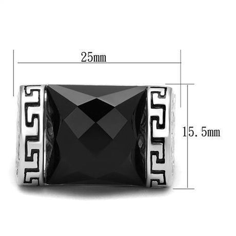 High polished (no plating) Stainless Steel Ring with Synthetic Onyx in Jet
