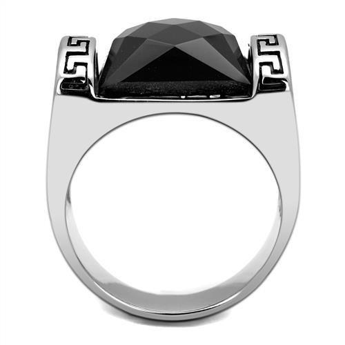 High polished (no plating) Stainless Steel Ring with Synthetic Onyx in Jet