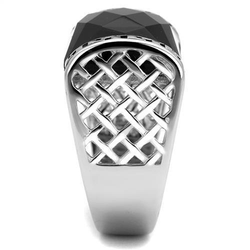 High polished (no plating) Stainless Steel Ring with Synthetic Onyx in Jet
