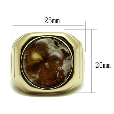 IP Gold(Ion Plating) Stainless Steel Ring with Semi-Precious Oligoclase in Smoked Quartz