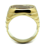IP Gold(Ion Plating) Stainless Steel Ring with Semi-Precious Oligoclase in Smoked Quartz