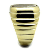IP Gold(Ion Plating) Stainless Steel Ring with Semi-Precious Oligoclase in Smoked Quartz