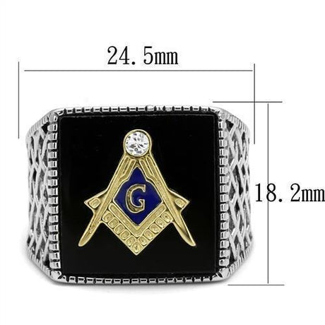 Two-Tone IP Gold (Ion Plating) Stainless Steel Ring with Semi-Precious Agate in Jet