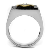 Two-Tone IP Gold (Ion Plating) Stainless Steel Ring with Semi-Precious Agate in Jet
