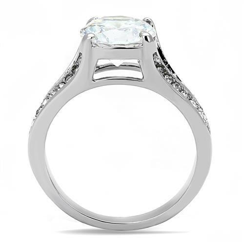 High polished (no plating) Stainless Steel Ring with AAA Grade CZ  in Clear