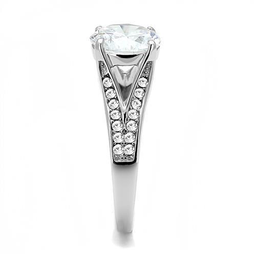 High polished (no plating) Stainless Steel Ring with AAA Grade CZ  in Clear