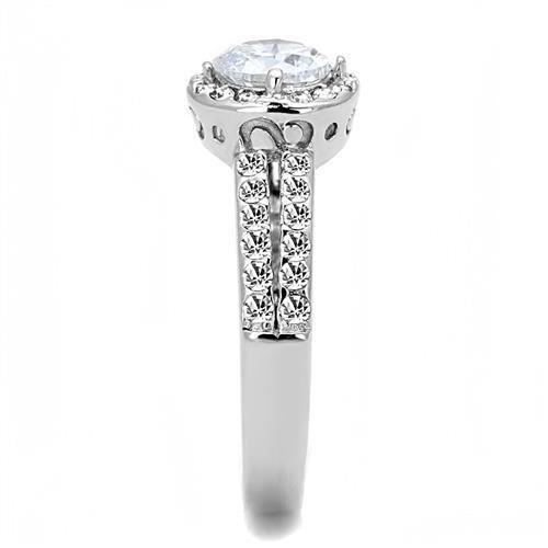 High polished (no plating) Stainless Steel Ring with AAA Grade CZ  in Clear