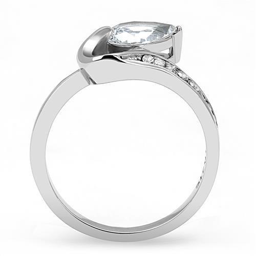 High polished (no plating) Stainless Steel Ring with AAA Grade CZ  in Clear