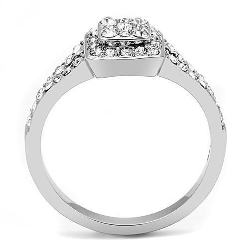 High polished (no plating) Stainless Steel Ring with Top Grade Crystal  in Clear