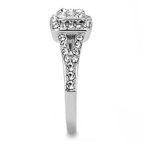 High polished (no plating) Stainless Steel Ring with Top Grade Crystal  in Clear