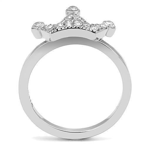 High polished (no plating) Stainless Steel Ring with AAA Grade CZ  in Clear