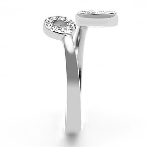 High polished (no plating) Stainless Steel Ring with Top Grade Crystal  in Clear