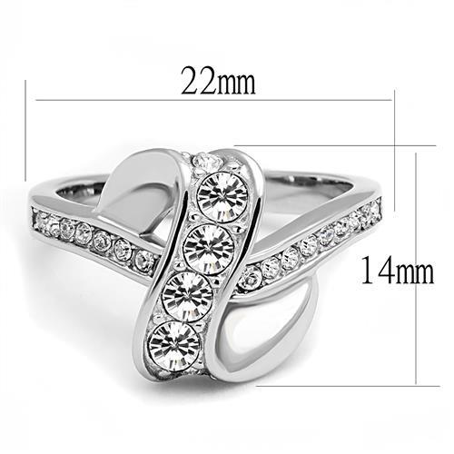 High polished (no plating) Stainless Steel Ring with Top Grade Crystal  in Clear