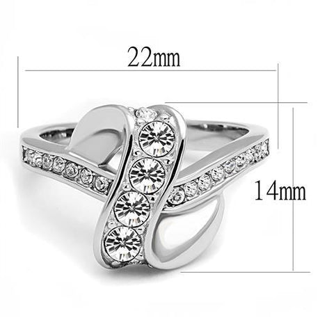 High polished (no plating) Stainless Steel Ring with Top Grade Crystal  in Clear