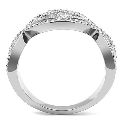 High polished (no plating) Stainless Steel Ring with Top Grade Crystal  in Clear