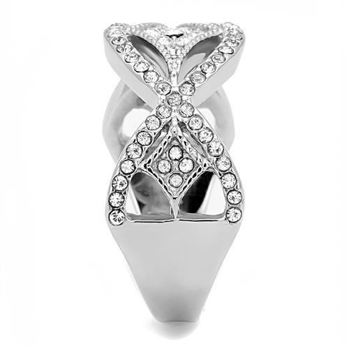 High polished (no plating) Stainless Steel Ring with Top Grade Crystal  in Clear