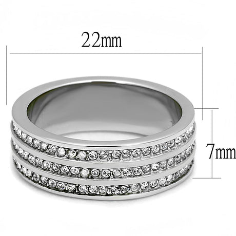 High polished (no plating) Stainless Steel Ring with Top Grade Crystal  in Clear