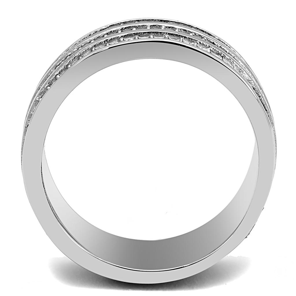 High polished (no plating) Stainless Steel Ring with Top Grade Crystal  in Clear