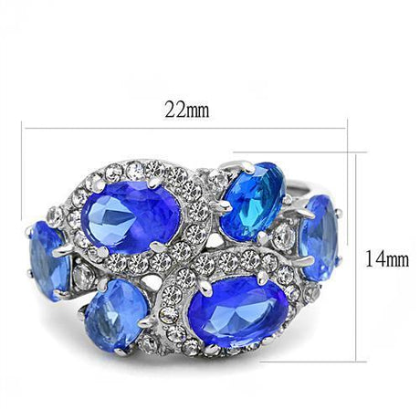 High polished (no plating) Stainless Steel Ring with Synthetic Synthetic Glass in Sapphire